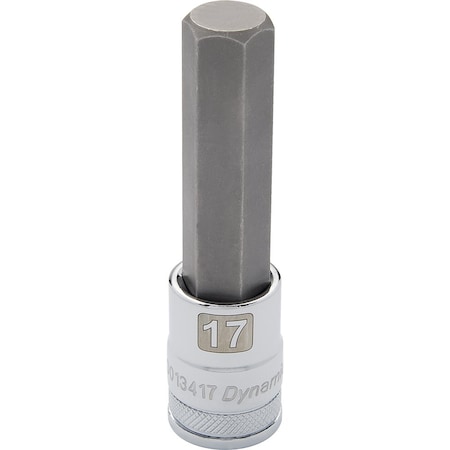Dynamic Tools 1/2" Drive Metric Hex Head, 17mm Long Bit, Chrome Finish Socket D013417